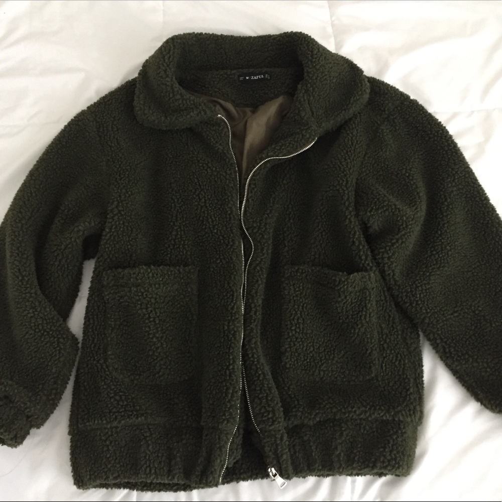 olive colored teddy coat